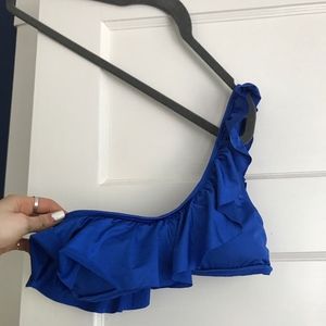 One shoulder blue ruffle bikini top
